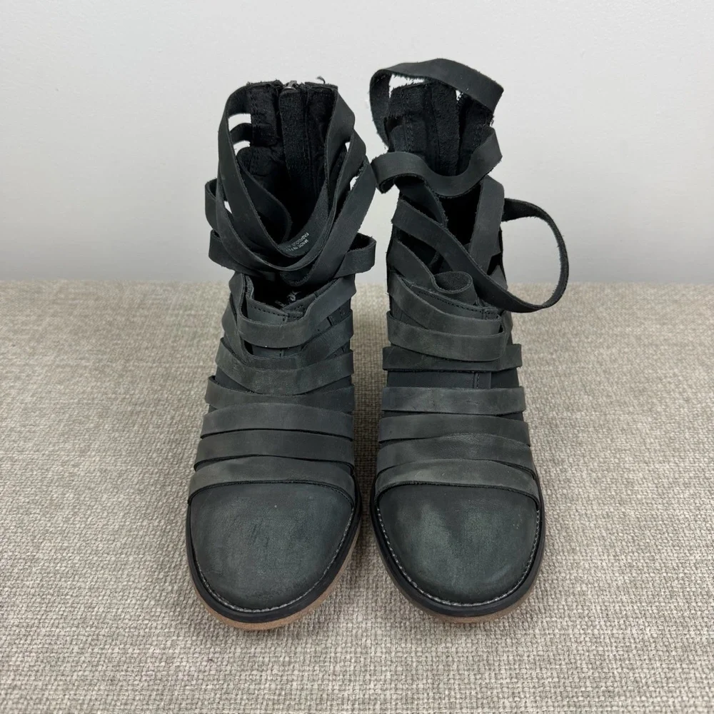 Free People Hybrid Strappy Heel Ankle Distressed Gray Boots 36/6 Grunge Festival